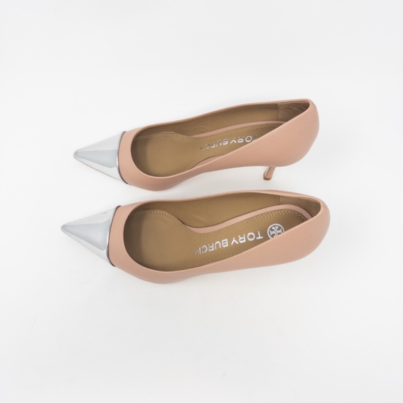 Tory Burch Penelope Cap Toe Pumps Two Tone Pink Silver Heels Womens 8.5 NEW - Picture 2 of 8